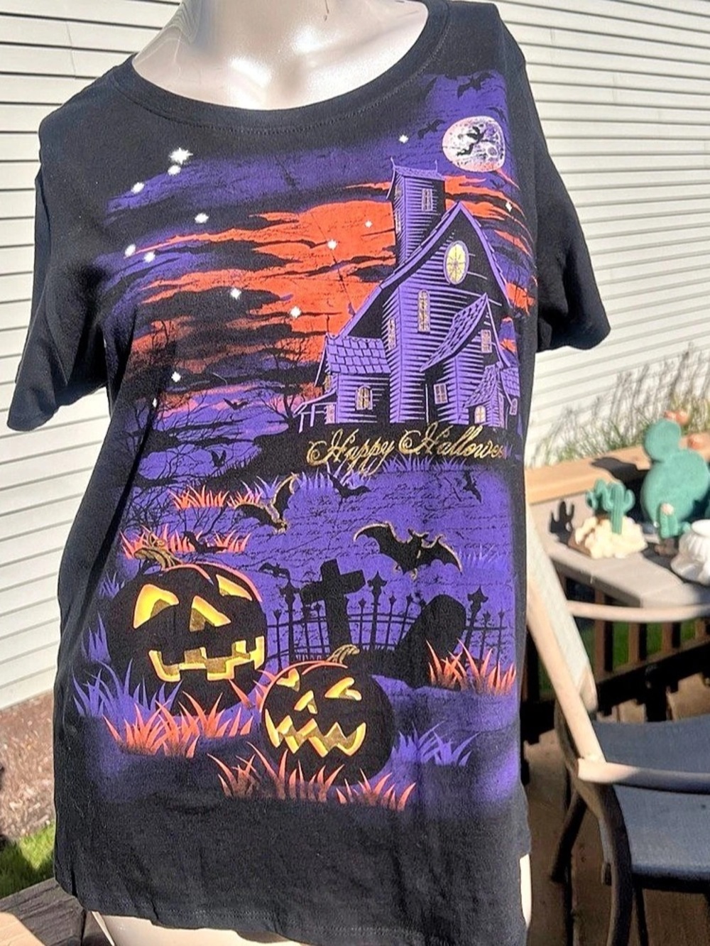 NEW Halloween T-Shirt  Haunted House Pumpkins Women's Size Xl/XXL/3X 💯.% cotton.
